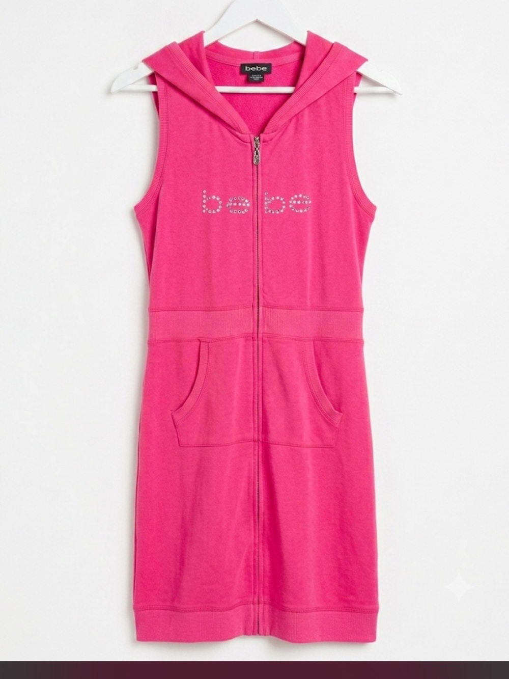 bebe womans Sleeveless Hooded Zip-Up dress in Hot Pink